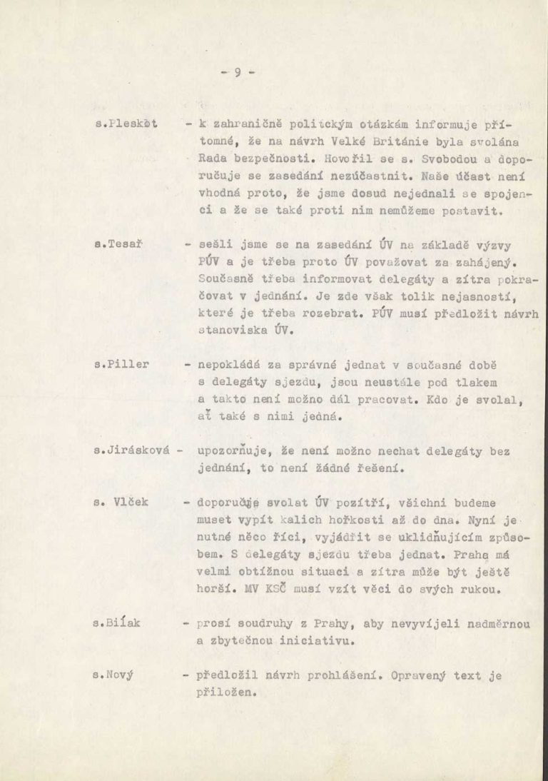 Záznam ze zasedání v hotelu Praha 21. 8. 1968