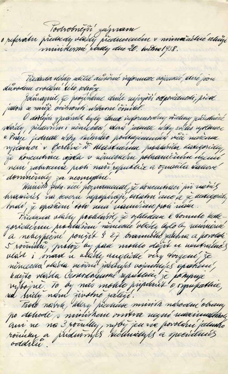 Protokol z 29. schůze 17. československé vlády, záznam vystoupení premiéra Milana Hodži a seznam účastníků schůze