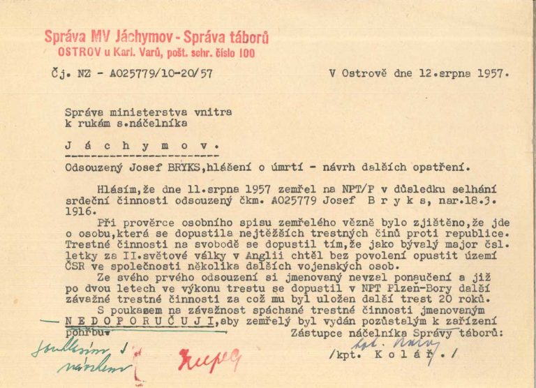 Osobní vězeňský spis Josefa Brykse