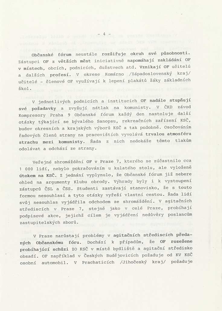 Vnitrostranická informace o událostech roku 1989, politickoorganizačního oddělení ÚV KSČ