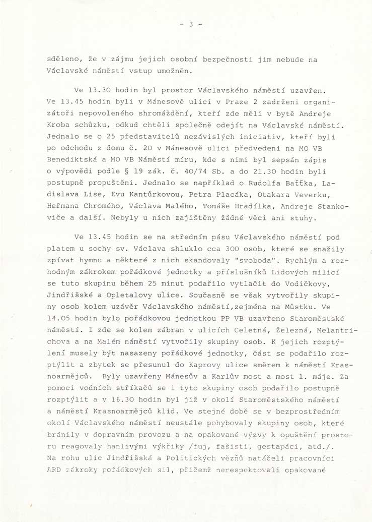 Vnitrostranická informace o událostech roku 1989, politickoorganizačního oddělení ÚV KSČ