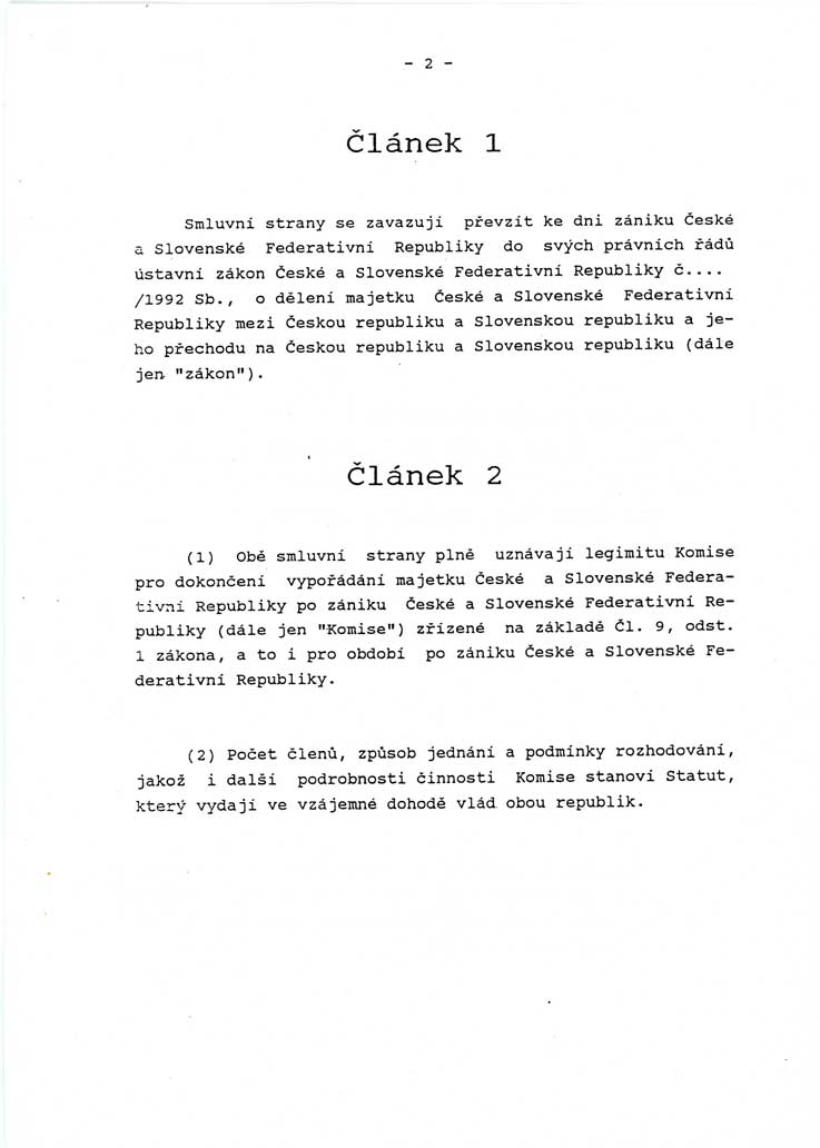 Návrh dohody o rozdělení majetku mezi Českou republikou a Slovenskou republikou