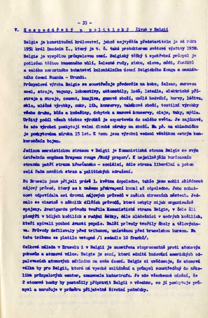 Cestovní zpráva ze Světové výstavy v Bruselu, květen 1958