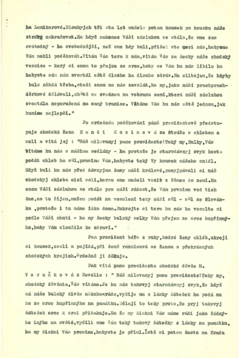 Zpráva o návštěvě TGM v Domažlicích, 1933
