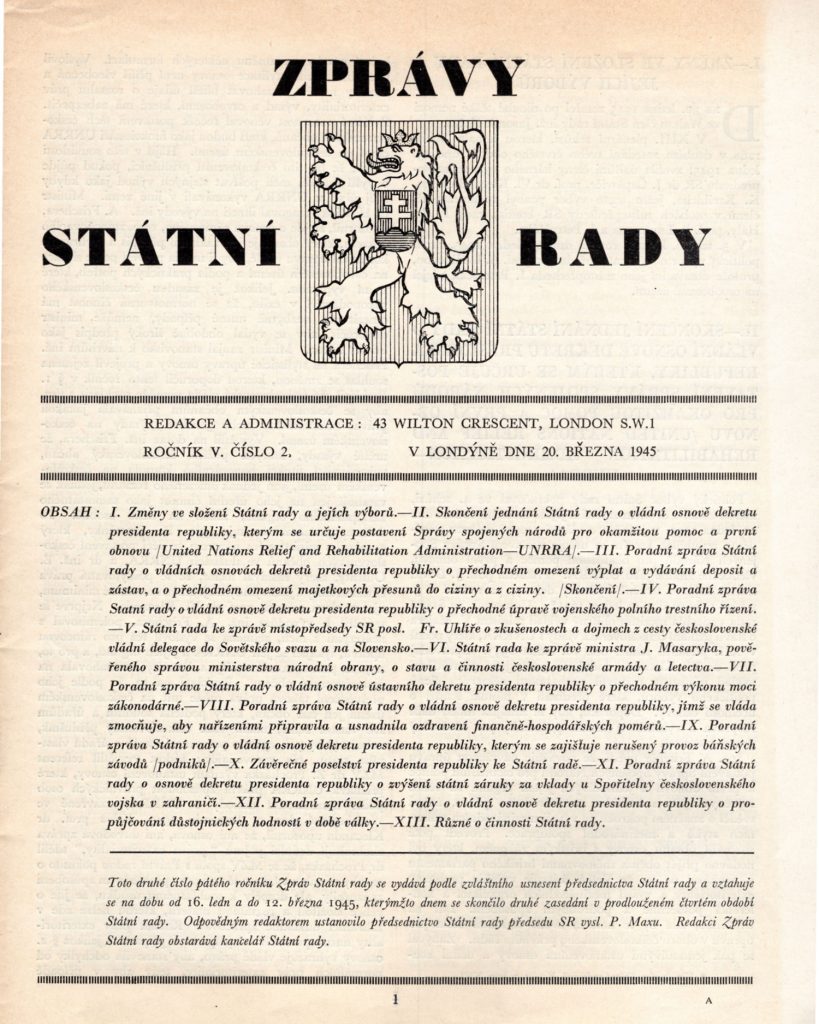 Zprávy Státní rady, č. 2, 1945, roč. V., s. 25–26.
