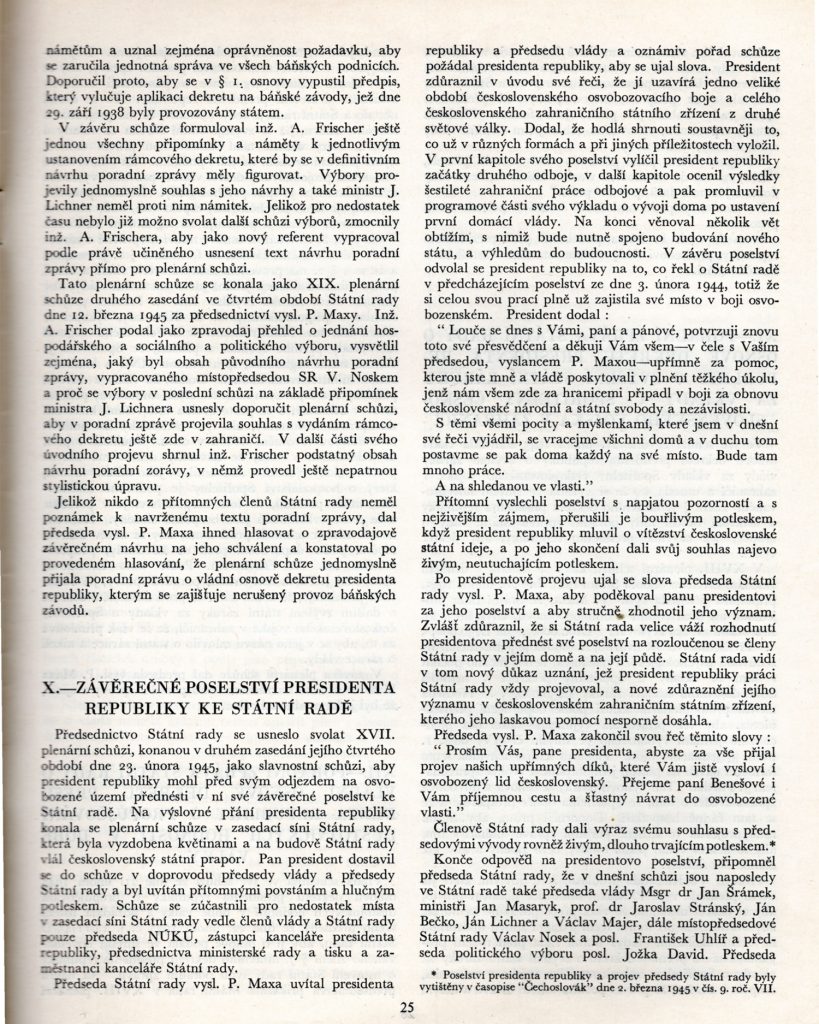 Zprávy Státní rady, č. 2, 1945, roč. V., s. 25–26.