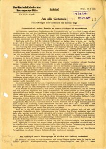 Projev vrchního velitele skupiny armád Střed F. Schörnera ke generálům.