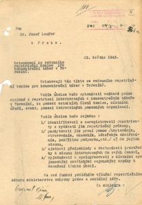 Jmenování J. Laufera vedoucím repatriační komise v Terezíně.