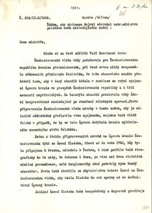 Nóta státního tajemníka V. Clementise adresovaná polskému ministru zahraničních věcí W. Rzymowskému o nároku Československa na Kladsko.