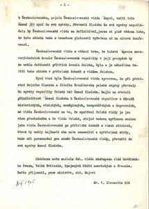 Nóta státního tajemníka V. Clementise adresovaná polskému ministru zahraničních věcí W. Rzymowskému o nároku Československa na Kladsko.