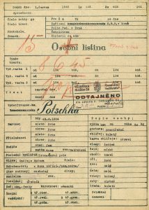 Osobní spis bývalého úředníka gestapa L. Potschky, prvního z odsouzených k trestu smrti Mimořádným lidovým soudem v Brně.