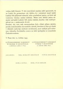 Žádost Lužickosrbského národního výboru v Budyšíně (se sídlem v Praze) ministru informací V. Kopeckému o podporu při připojení Lužice k Československu s přiloženým tištěným memorandem pro prezidenta E. Beneše a maršála Sovětského svazu J. V. Stalina.
