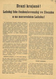Zpráva Slezské národní rady vládě Československé republiky o chaotických poměrech ve Slezsku (zejména na Opavsku, Hlučínsku a Těšínsku) se žádostí o podporu. Připojeno Slezské memorandum.