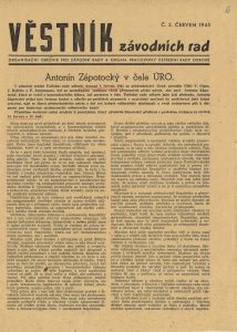 Věstník závodních rad informující o zvolení A. Zápotockého do čela Ústřední rady odborů.