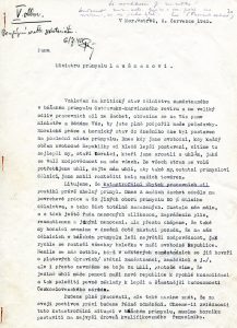 Memorandum revírní správy horníků v Moravské Ostravě ministrovi průmyslu B. Laušmanovi týkající se kritického stavu pracovních sil a sociálních požadavků zaměstnanců.
