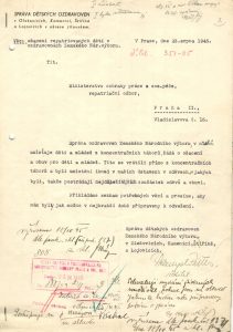 Opakovaná žádost Správy dětských ozdravoven Zemského národního výboru vedené P. Pitterem Repatriačnímu odboru MOPSP o příděl nejnutnějšího ošacení pro tamní děti a mládež s přiloženým jmenným seznamem.