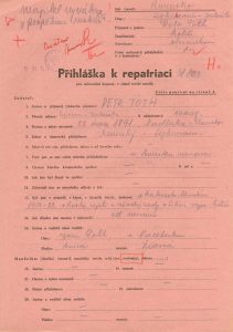 Přihláška k repatriaci z Rumunska P. Tótha, údajného vynálezce stroje „perpetuum mobile“.