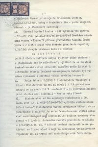 Stížnost proti rozhodnutí Ministerstva vnitra o neudělení státního občanství s popisem protinacistického chování J. von Zedtwitze za okupace, podaná jeho advokátem.
