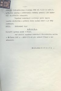 Stížnost proti rozhodnutí Ministerstva vnitra o neudělení státního občanství s popisem protinacistického chování J. von Zedtwitze za okupace, podaná jeho advokátem.