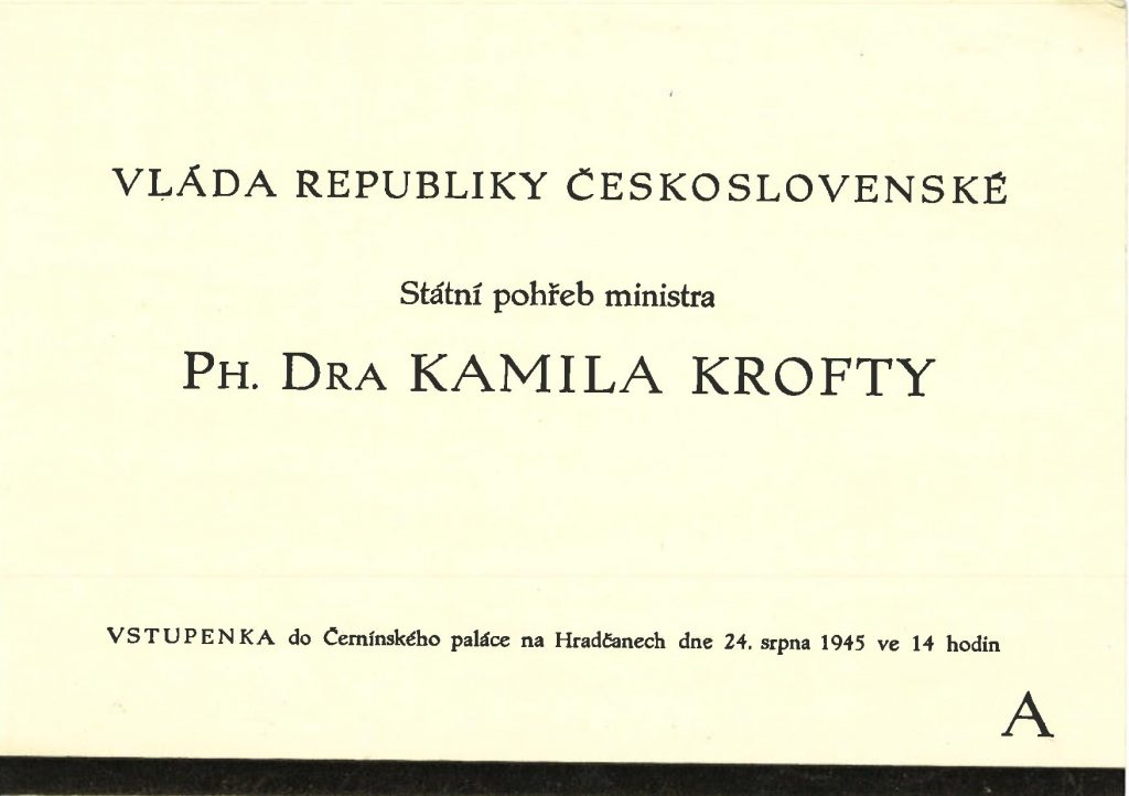 Oznámení o úmrtí K. Krofty a konání státního smutečního aktu v Praze.