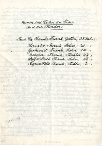 Frankův dopis Vrchnímu velitelství amerických okupačních vojsk v Německu s prosbou o brzké předání z Prahy zpět do americké okupační zóny z důvodu setkání s manželkou a dětmi.