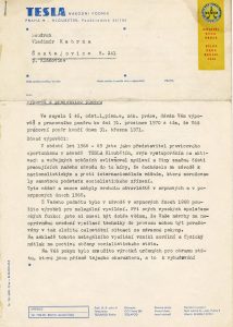 Výpověď Vladimíra Kabrny z pracovního poměru v Tesle Hloubětín, 17. prosince 1970, fond Vl. Kabrny, NAD 2395.