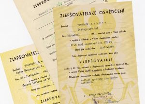 Soubor tzv. zlepšovatelských osvědčení (ukázky, 1959–1989), fond Vl. Kabrny, NAD 2395.