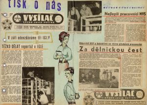 Koláž „Tisk o nás“, v horní části fotografie Vl. Kabrny s popiskem, 1962, fond Vl. Kabrny, NAD 2395