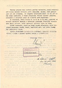 Zpráva Úřadu národní bezpečnosti v Litoměřicích o průběhu tryzny v Terezíně zaslaná Ministerstvu vnitra.