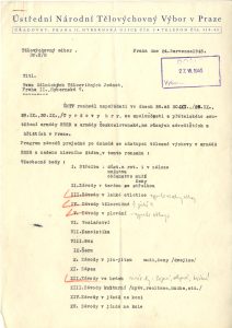 Zpráva ÚTNV pro Svaz dělnických tělocvičných jednot týkající se přípravy porady k programu Tyršových her za spoluúčasti armádních družstev.