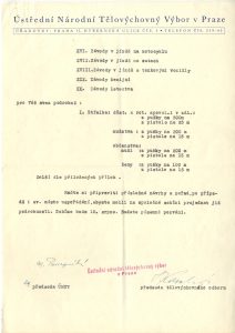 Zpráva ÚTNV pro Svaz dělnických tělocvičných jednot týkající se přípravy porady k programu Tyršových her za spoluúčasti armádních družstev.