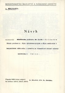 Návrh na jmenování J. Pfitznera řádným profesorem východoevropských dějin a dějin osidlování a hospodářství středověku a novověku na Filozofické fakultě Německé univerzity v Praze.