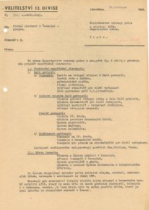 Projekt Velitelství 12. divize v Litoměřicích na uspořádání pietní slavnosti v Terezíně, plánované na 26. srpen 1945, zaslaný repatriačnímu odboru Ministerstva ochrany práce a sociální péče.