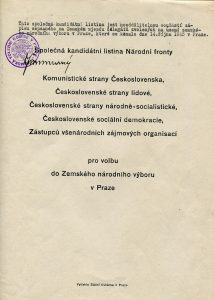 Kandidátní listiny do Prozatímního národního shromáždění a do Zemského národního výboru v Praze.