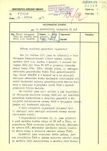 Zpráva generálplukovníka V. Vala z Ministerstva národní obrany generálnímu tajemníkovi ÚV KSČ G. Husákovi o účasti delegace Československé lidové armády na pohřbu maršála Koněva v Moskvě 23. května 1973.