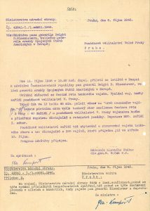 Žádost Ministerstva národní obrany o součinnost Ministerstva vnitra (prostřednictvím Posádkového velitelství Velké Prahy) při návštěvě generála D. D. Eisenhowera a jeho doprovodu v Praze s přiloženým podrobným programem návštěvy.