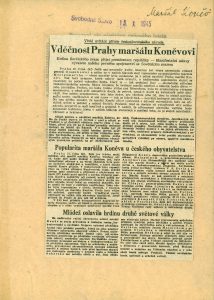 Mediální ohlasy na návštěvu I. S. Koněva v Praze v československém tisku.