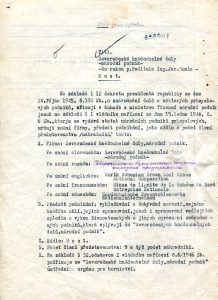Zřizovací listina národního podniku Severočeské hnědouhelné doly, Most, vydaná Ministerstvem průmyslu (koncept).