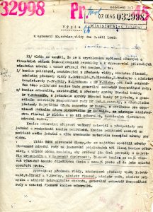 Výpis z usnesení 50. schůze čs. vlády týkajícího se urychleného řešení finančních a měnových otázek.