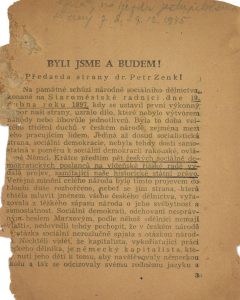 Projev předsedy strany P. Zenkla na sjezdu ČSNS.