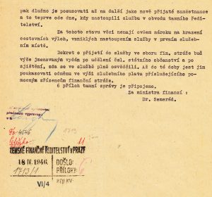 Zpráva Ministerstva financí Zemskému finančnímu velitelství v Praze o působení čs. finanční stráže na Podkarpatské Rusi od podzimu 1944 do léta 1945 a o dalším osudu některých jejích členů po přesunu do Československa.