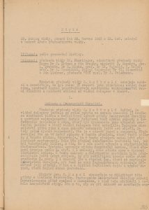 Zápis z 35. schůze první čs. vlády zahrnující jednání vlády o předání Podkarpatské Rusi Sovětskému svazu (v příloze opis českého znění smlouvy).