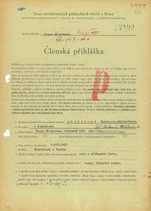 Členské přihlášky manželů Zápotockých do pražské pobočky SOPV (s přílohou).