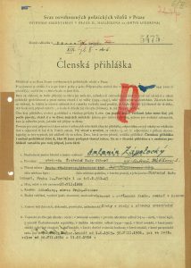 Členské přihlášky manželů Zápotockých do pražské pobočky SOPV (s přílohou).