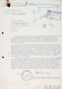 Dopis vedoucího Svazu vojáků z fronty (později Českého svazu válečníků) O. Bláhy říšskému protektorovi K. von Neurathovi intervenující za válečné nasazení příslušníků svazu v rámci německého wehrmachtu.