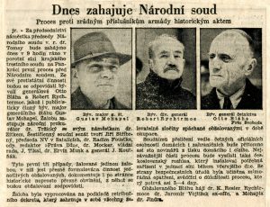 Zahájení prvního procesu Národního soudu oznámil i deník Lidová demokracie s otištěním fotografií obviněných.