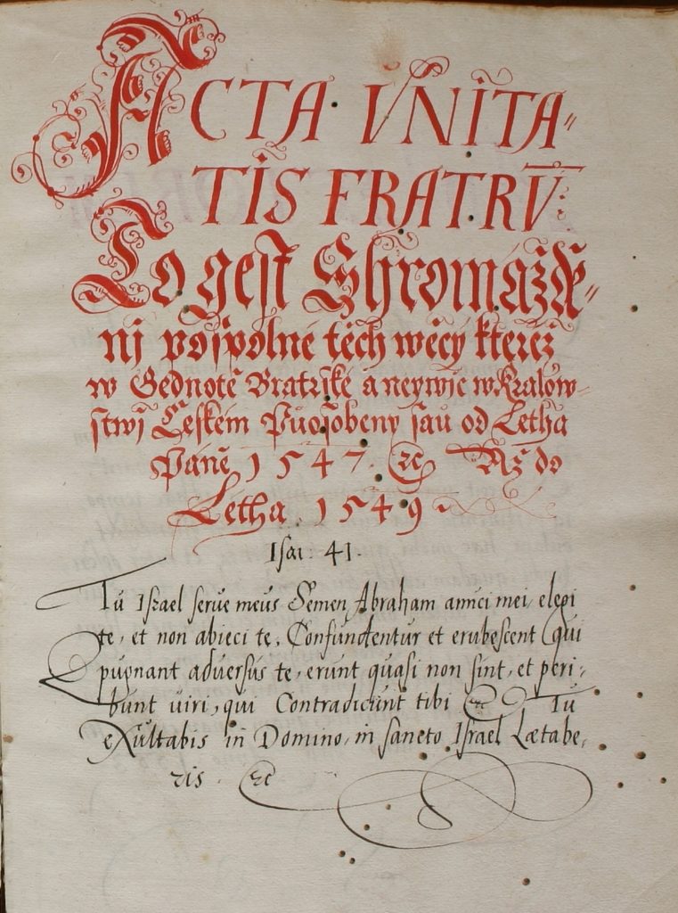 Akta jednoty bratrské – Acta Unitatis Fratrum; titul souboru zapsaný ve svazku AUF VII, fol. Ib-IIa.