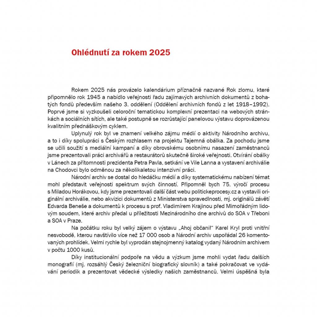 Národní archiv v roce 2025