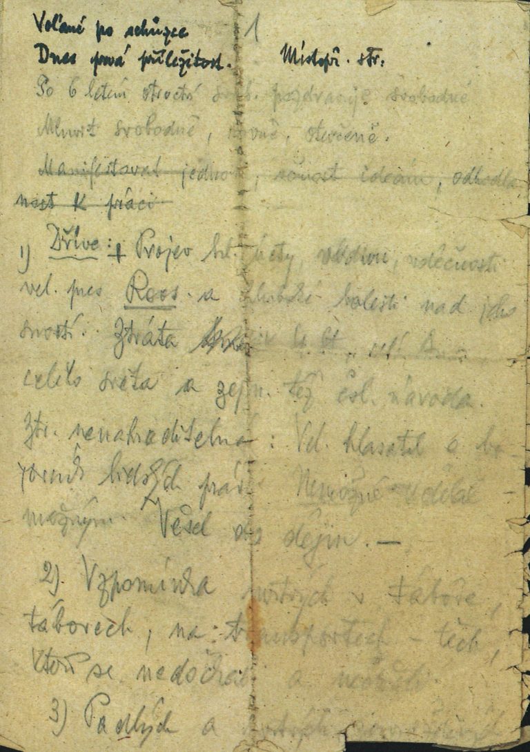 Podklad k projevu P. Zenkla přednesený po osvobození koncentračního tábora Buchenwald vojáky 3. americké armády.