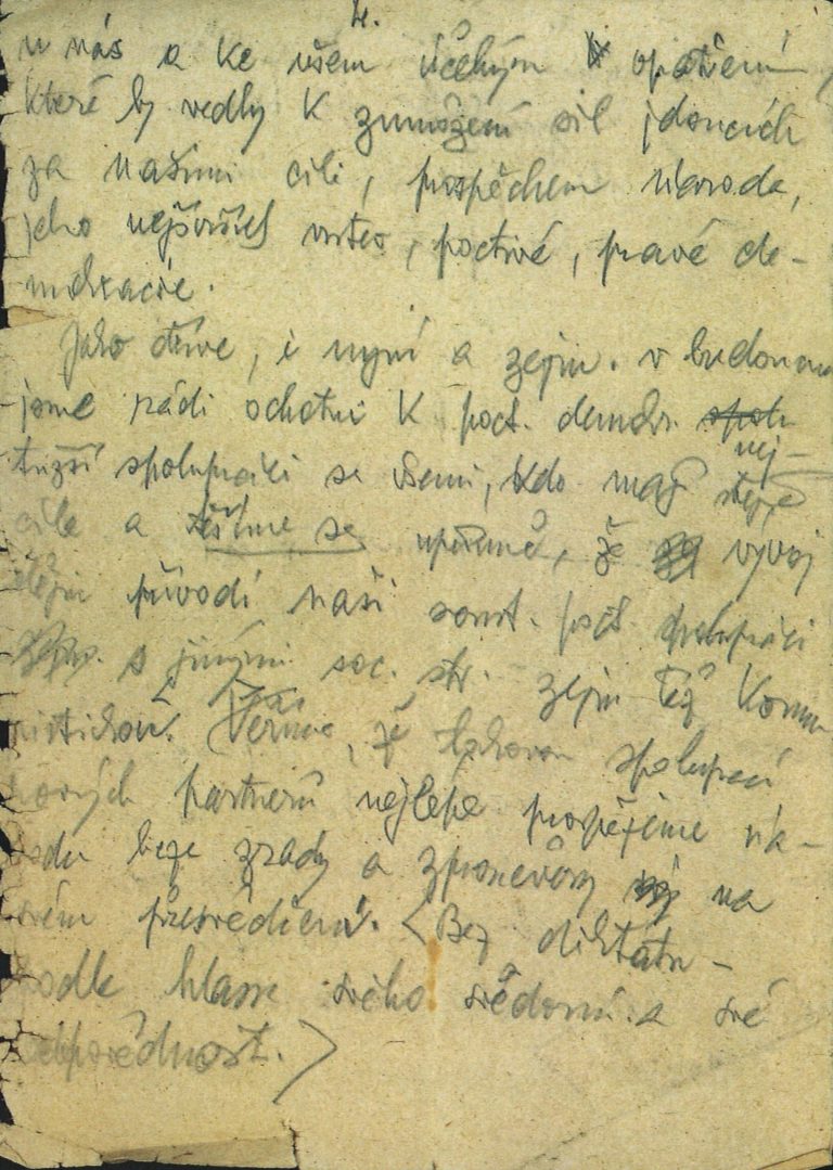 Podklad k projevu P. Zenkla přednesený po osvobození koncentračního tábora Buchenwald vojáky 3. americké armády.